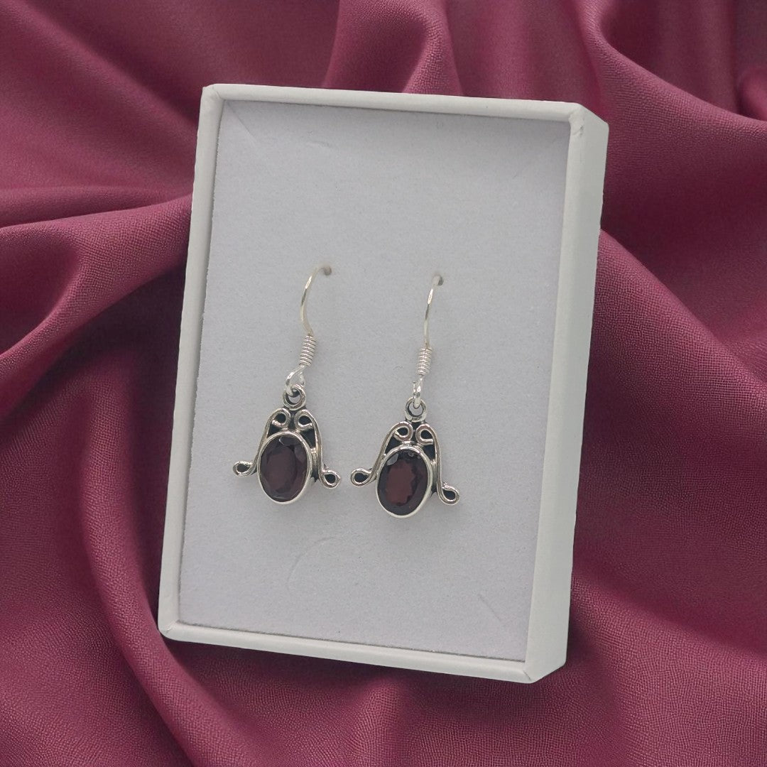 Sterling Silver Garnet Emira Drop Earrings 1.1"