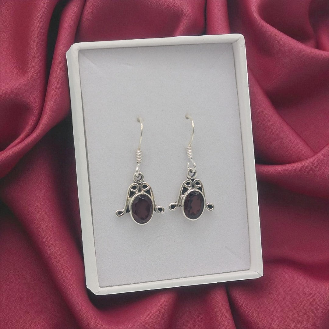 Sterling Silver Garnet Emira Drop Earrings 1.1"