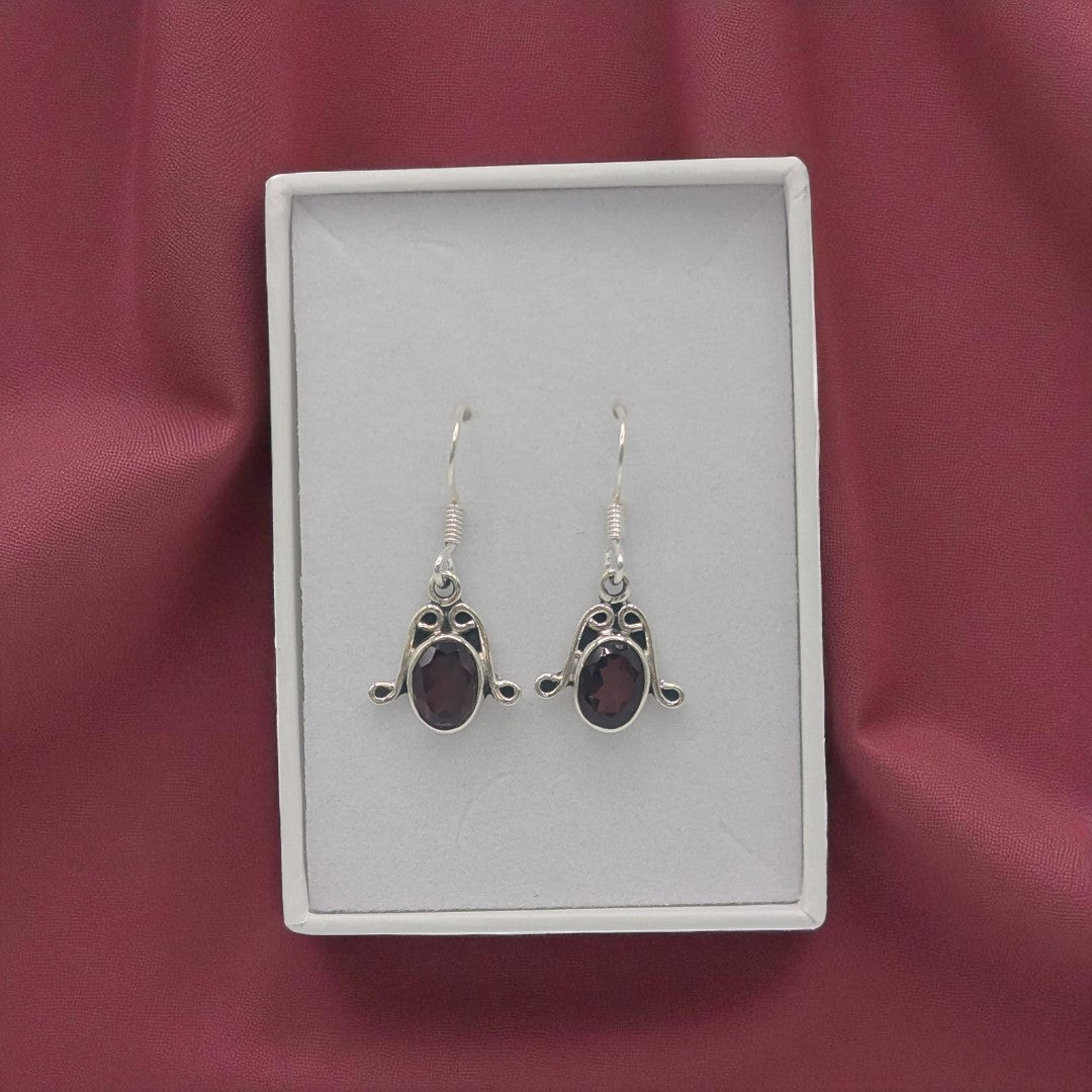 Sterling Silver Garnet Emira Drop Earrings 1.1"