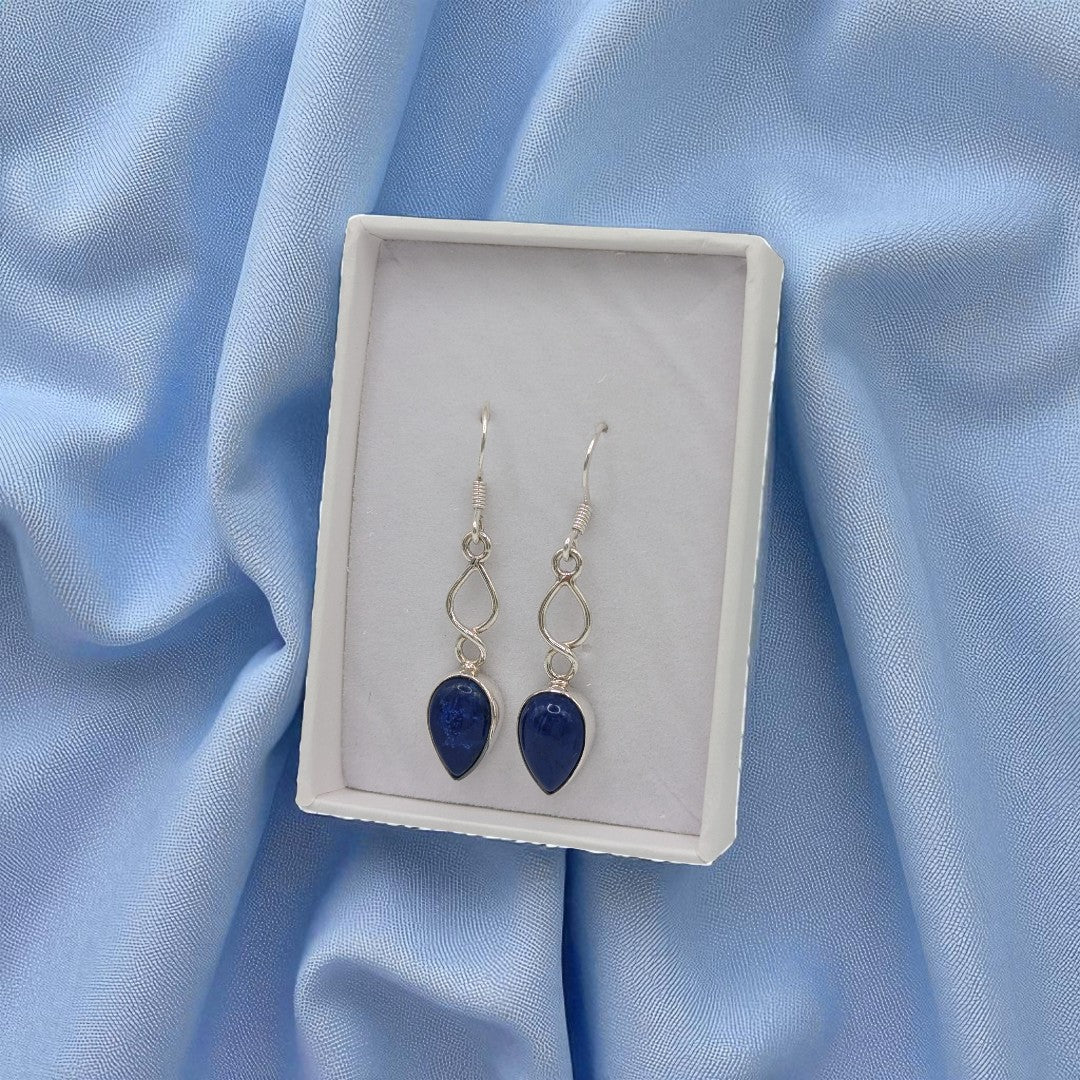 Sterling Silver Lapis Lazuli Love Spoon Design Drop Earrings 1.6"