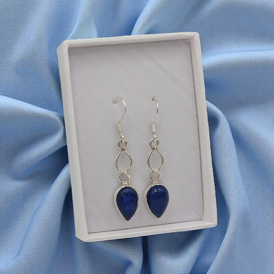 Sterling Silver Lapis Lazuli Love Spoon Design Drop Earrings 1.6"