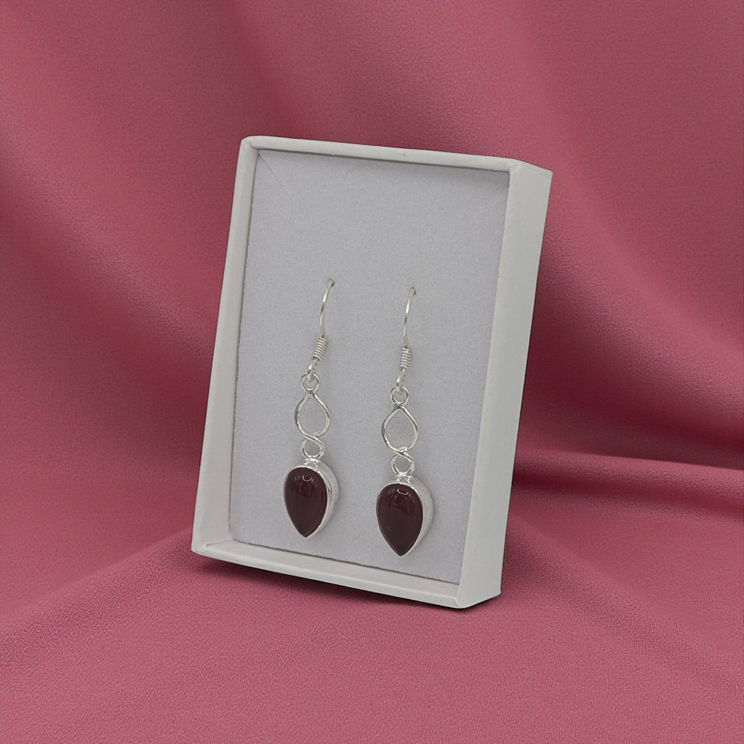 Sterling Silver Carnelian Love Spoon Design Drop Earrings 1.6"