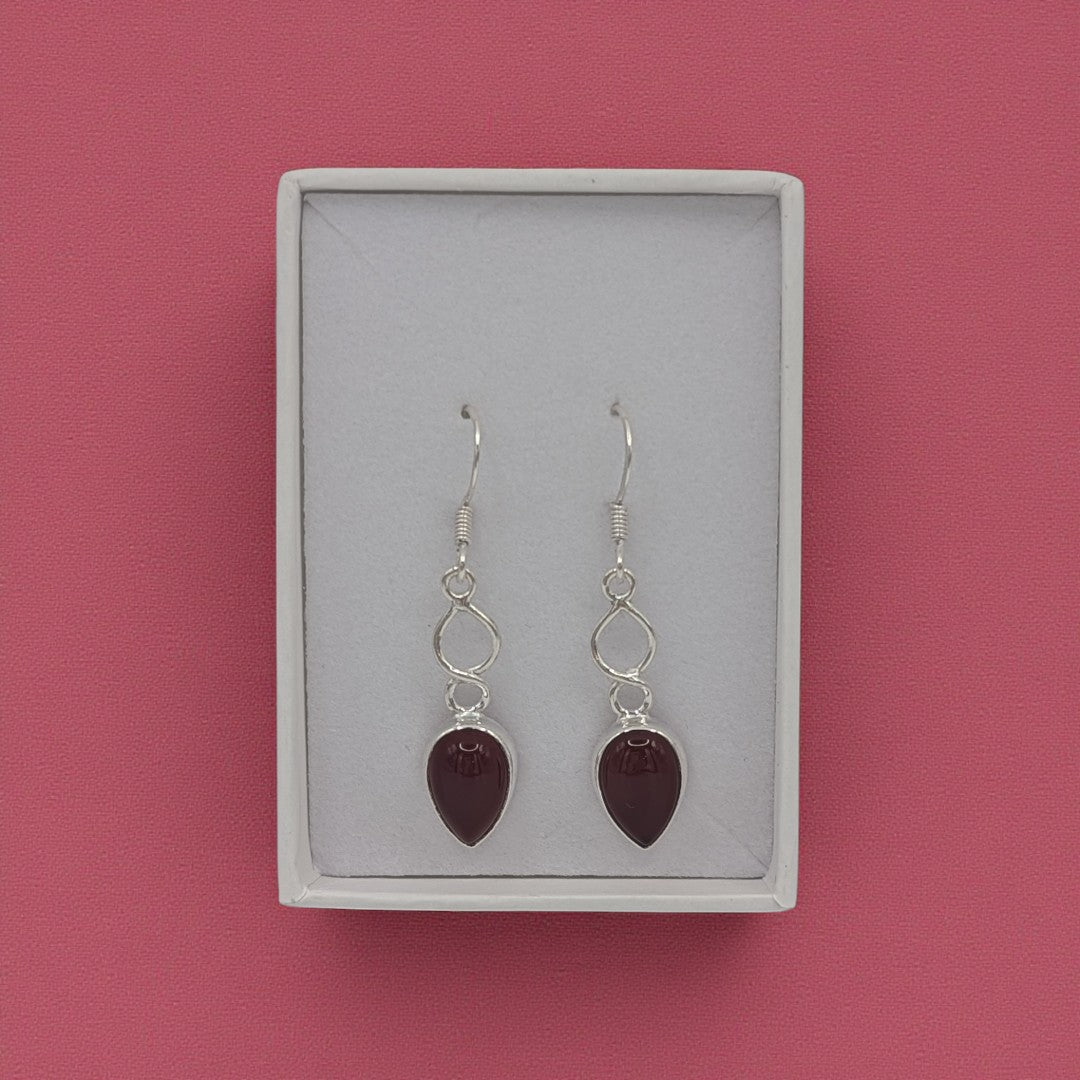 Sterling Silver Carnelian Love Spoon Design Drop Earrings 1.6"