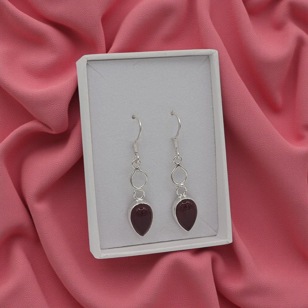 Sterling Silver Carnelian Love Spoon Design Drop Earrings 1.6"