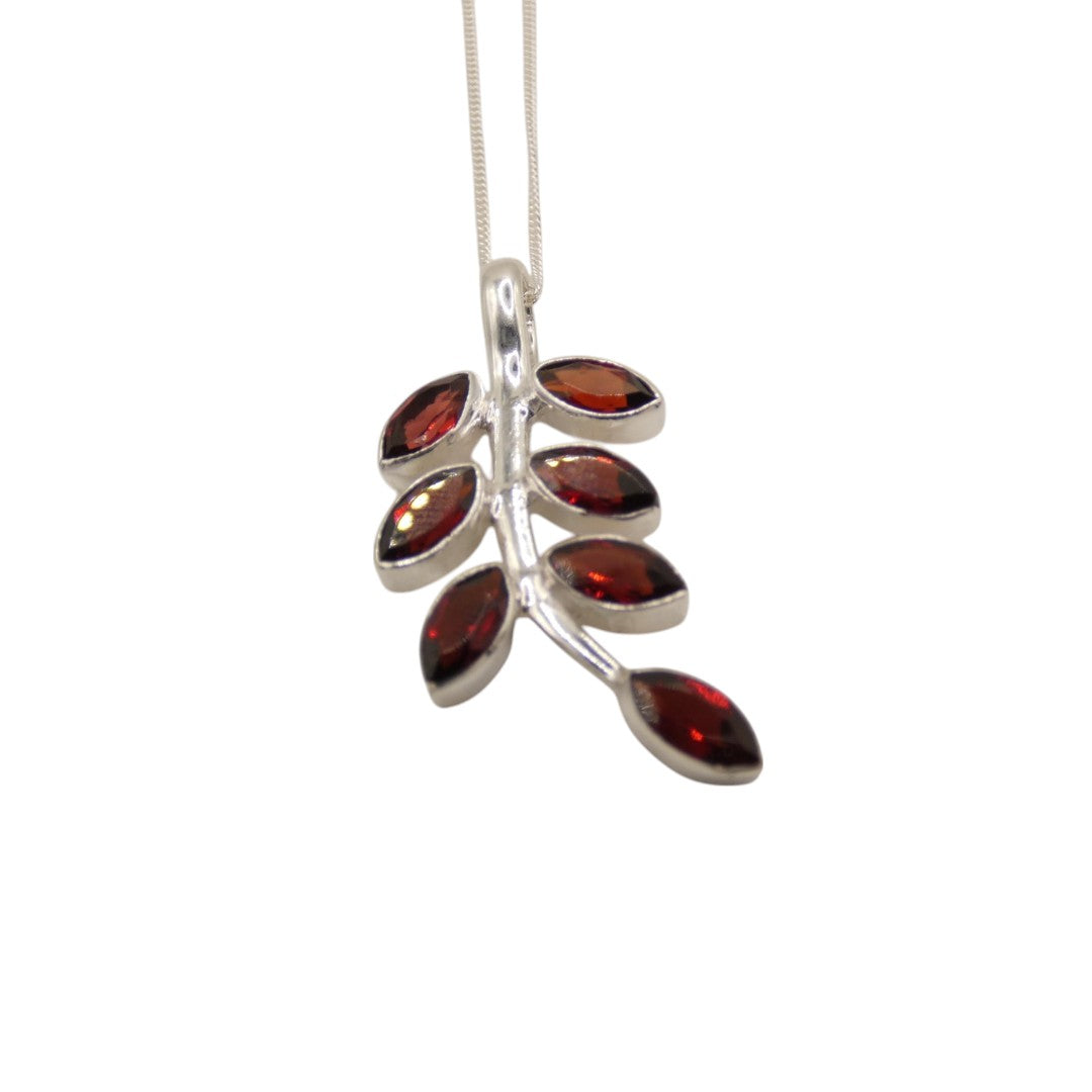 Sterling Silver Garnet Leaves Necklace