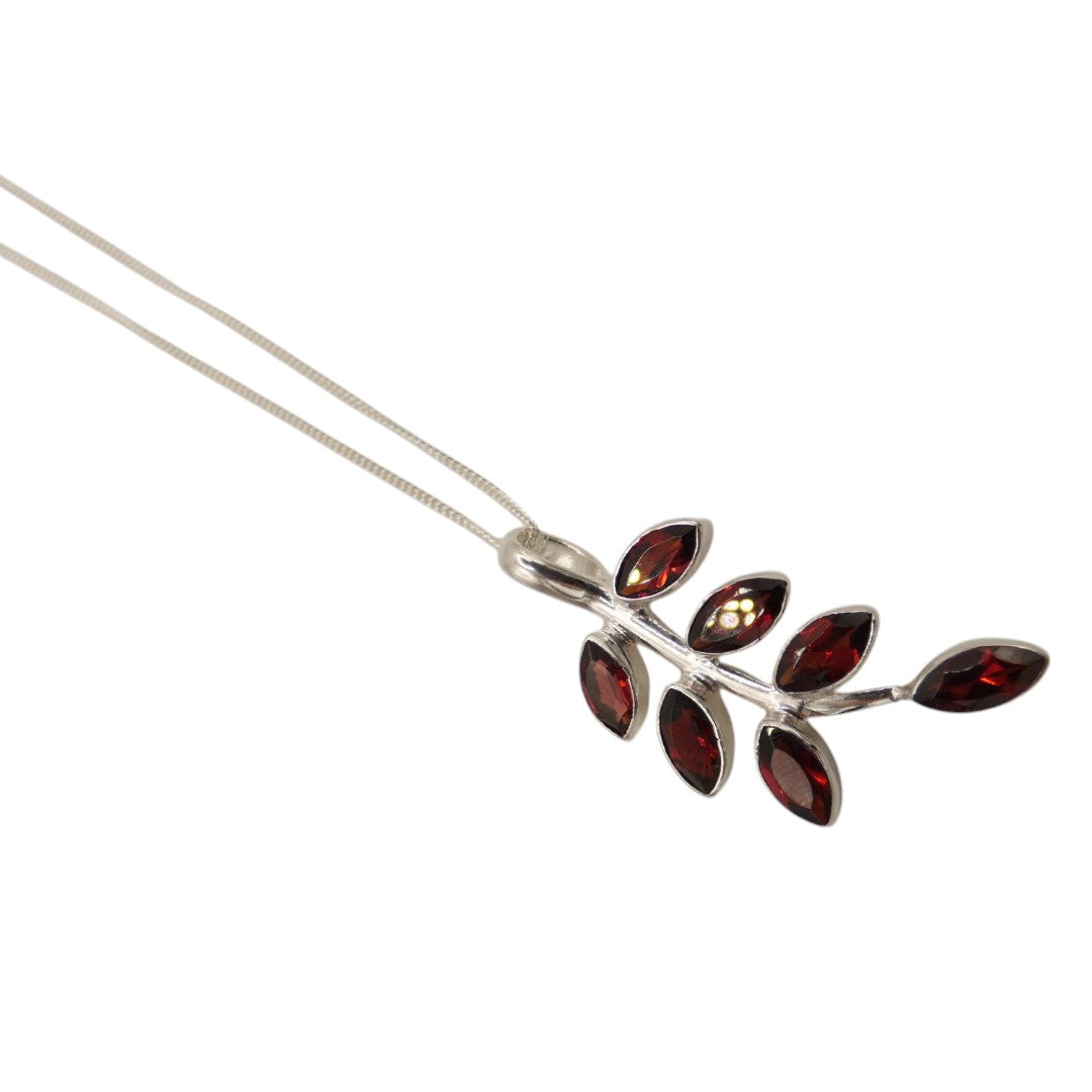 Sterling Silver Garnet Leaves Necklace