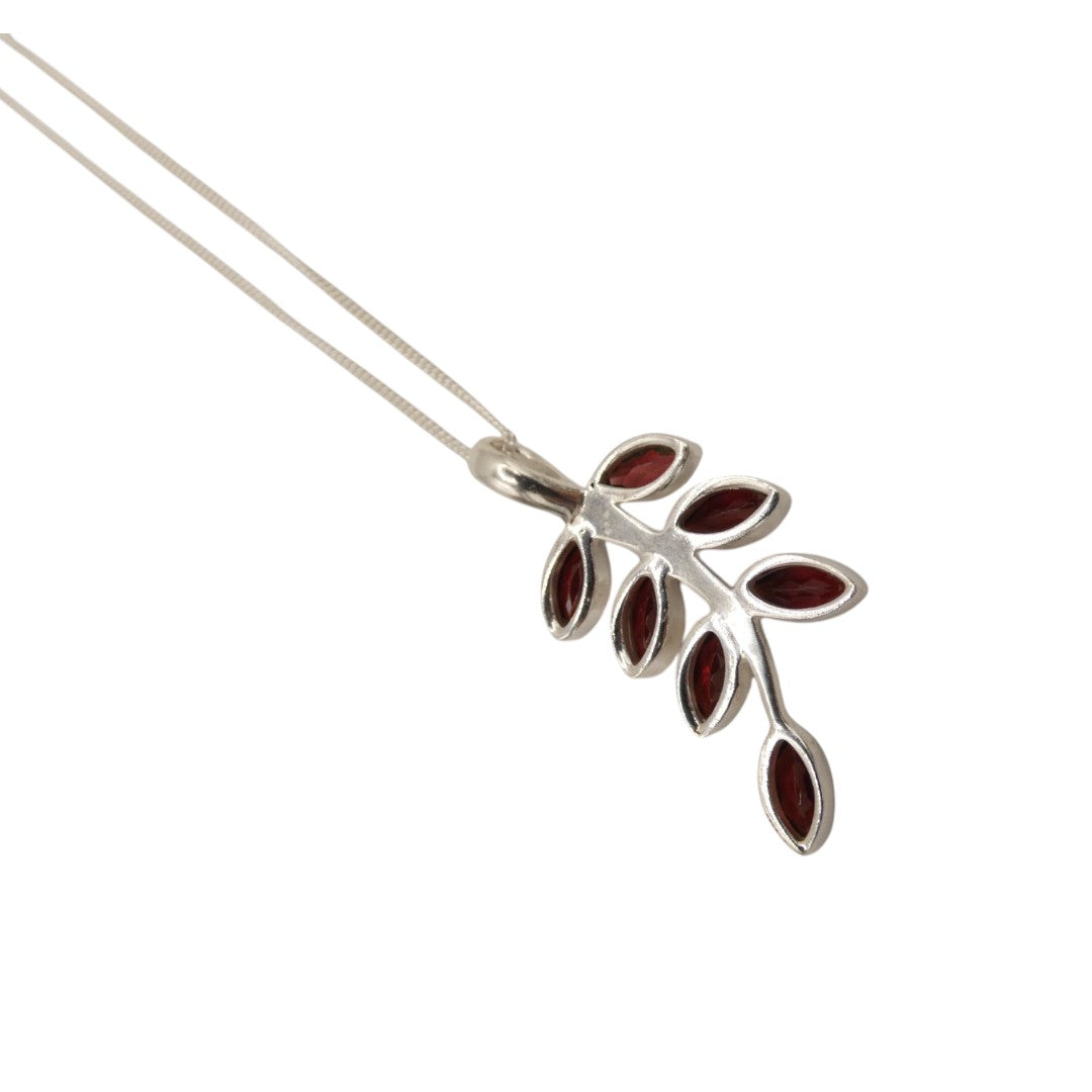 Sterling Silver Garnet Leaves Necklace