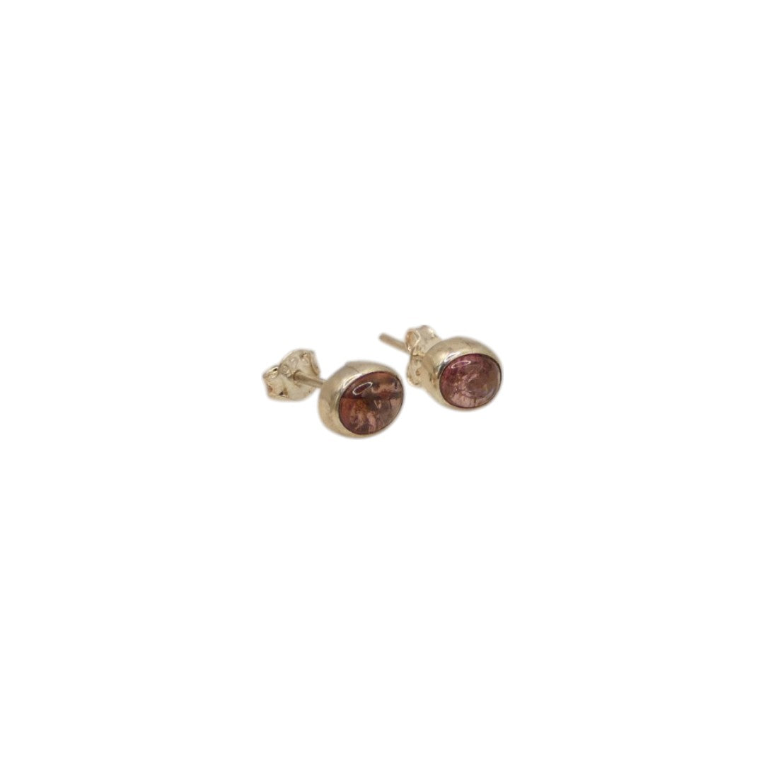 Sterling Silver Pink Tourmaline Oval Stud Earrings 0.2"