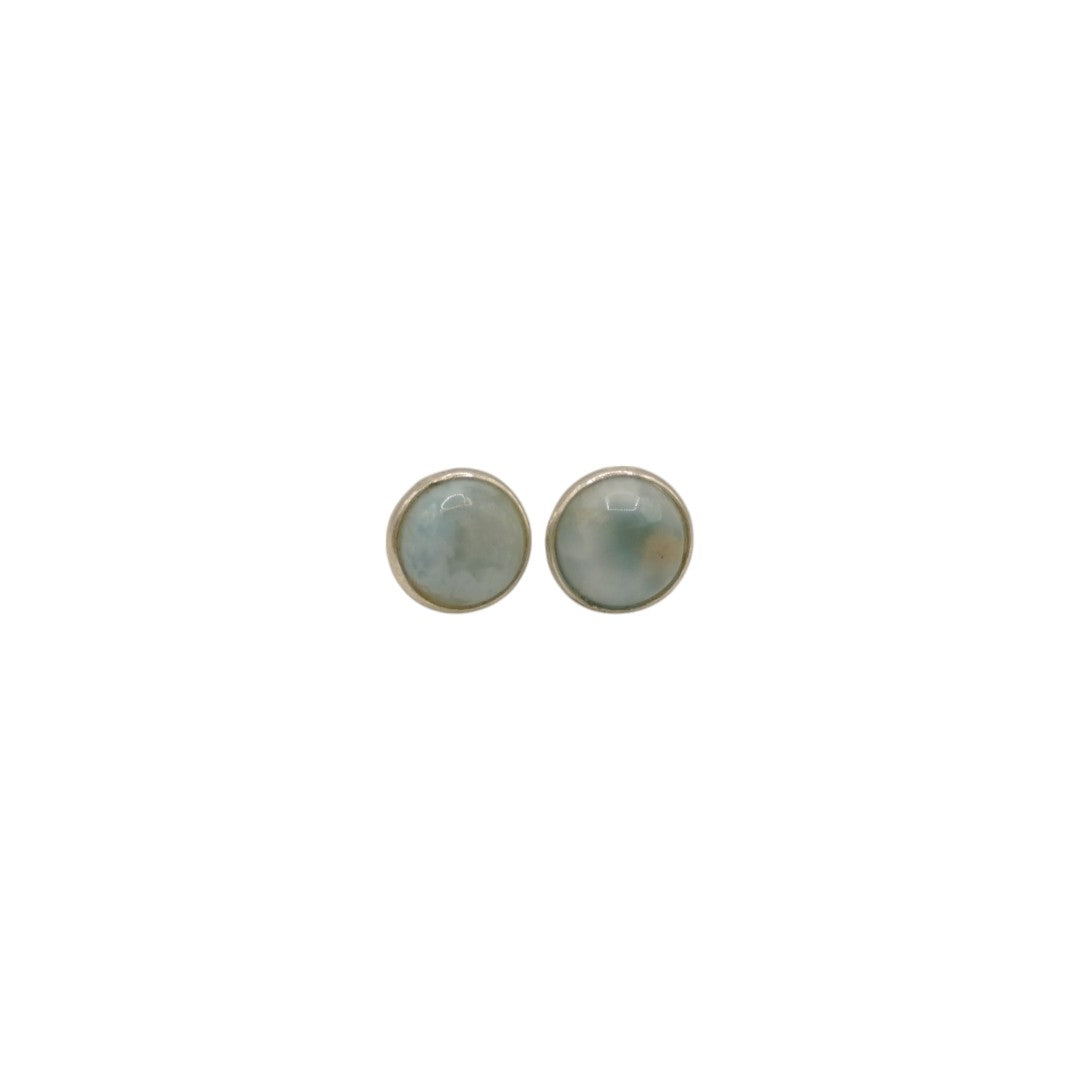 Sterling Silver Larimar Round Stud Earrings 0.25"