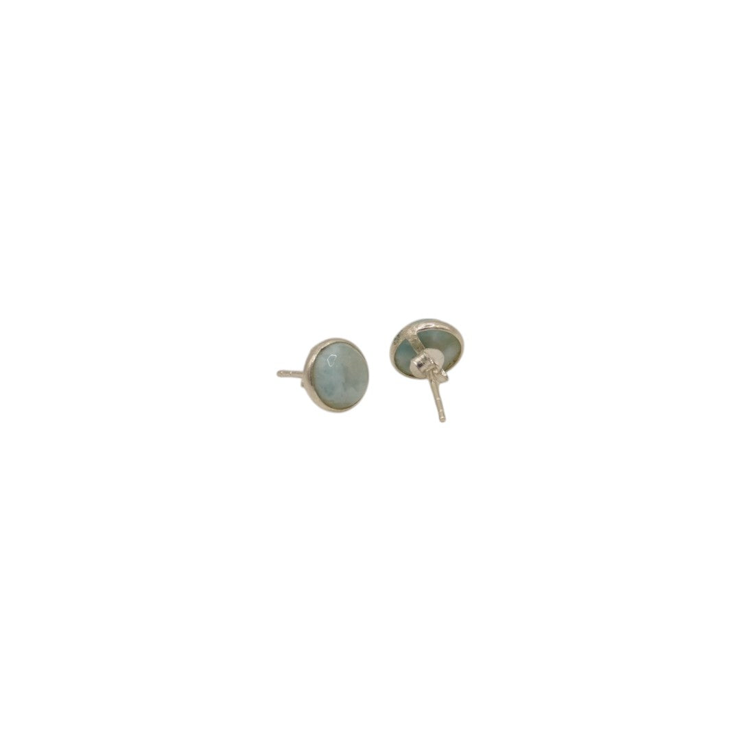 Sterling Silver Larimar Round Stud Earrings 0.25"