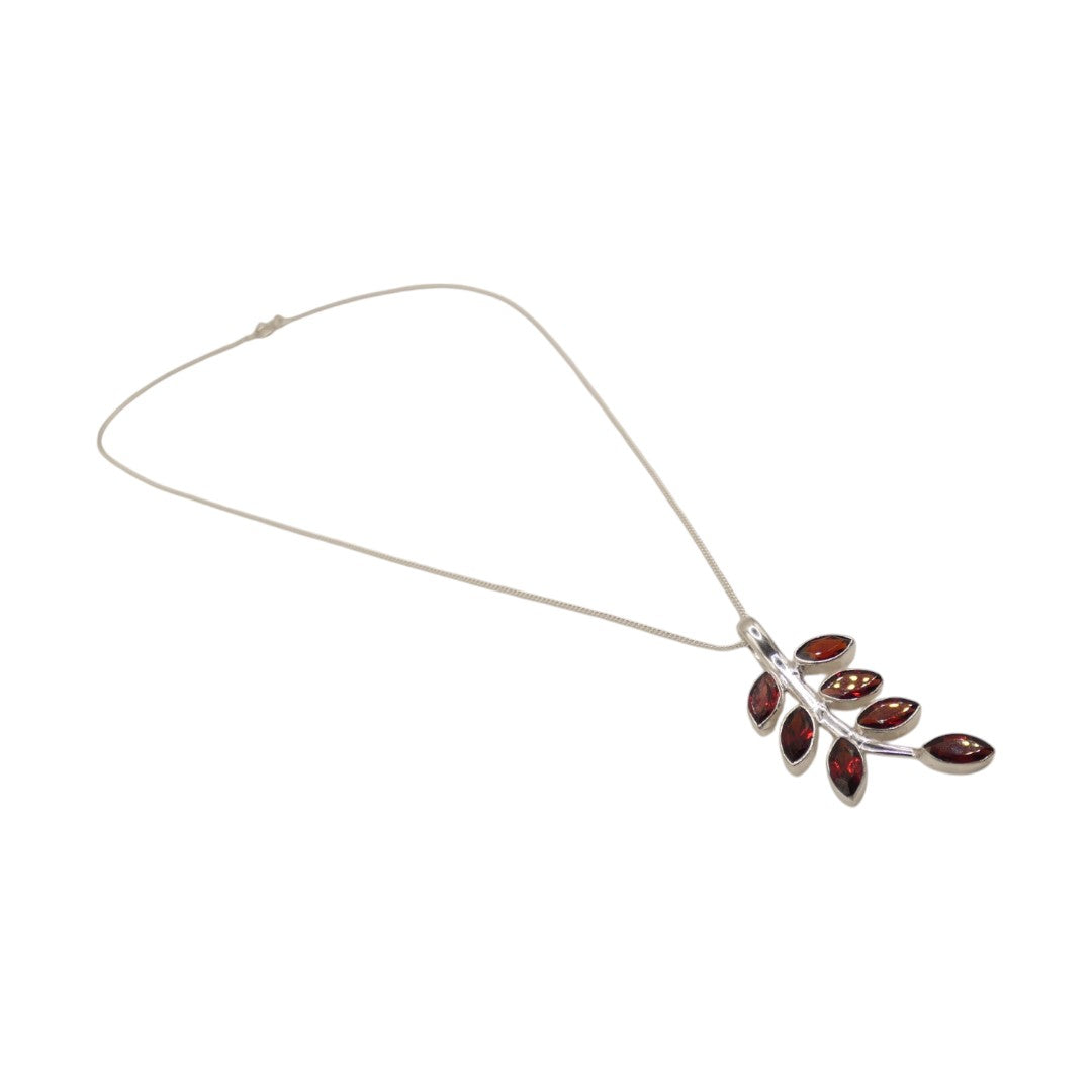 Sterling Silver Garnet Leaves Necklace