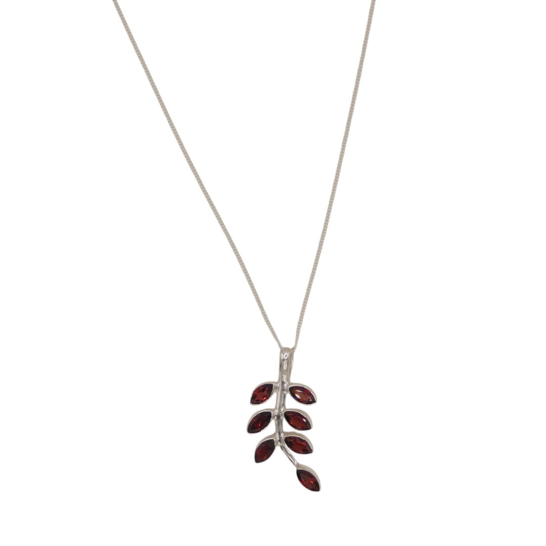 Sterling Silver Garnet Leaves Necklace