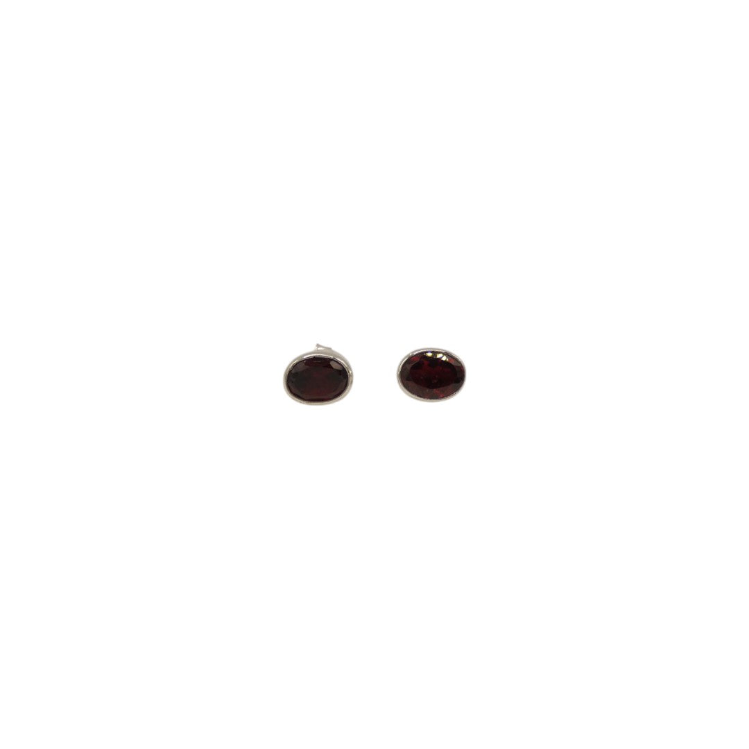 Sterling Silver Garnet Oval Stud Earrings 0.4"