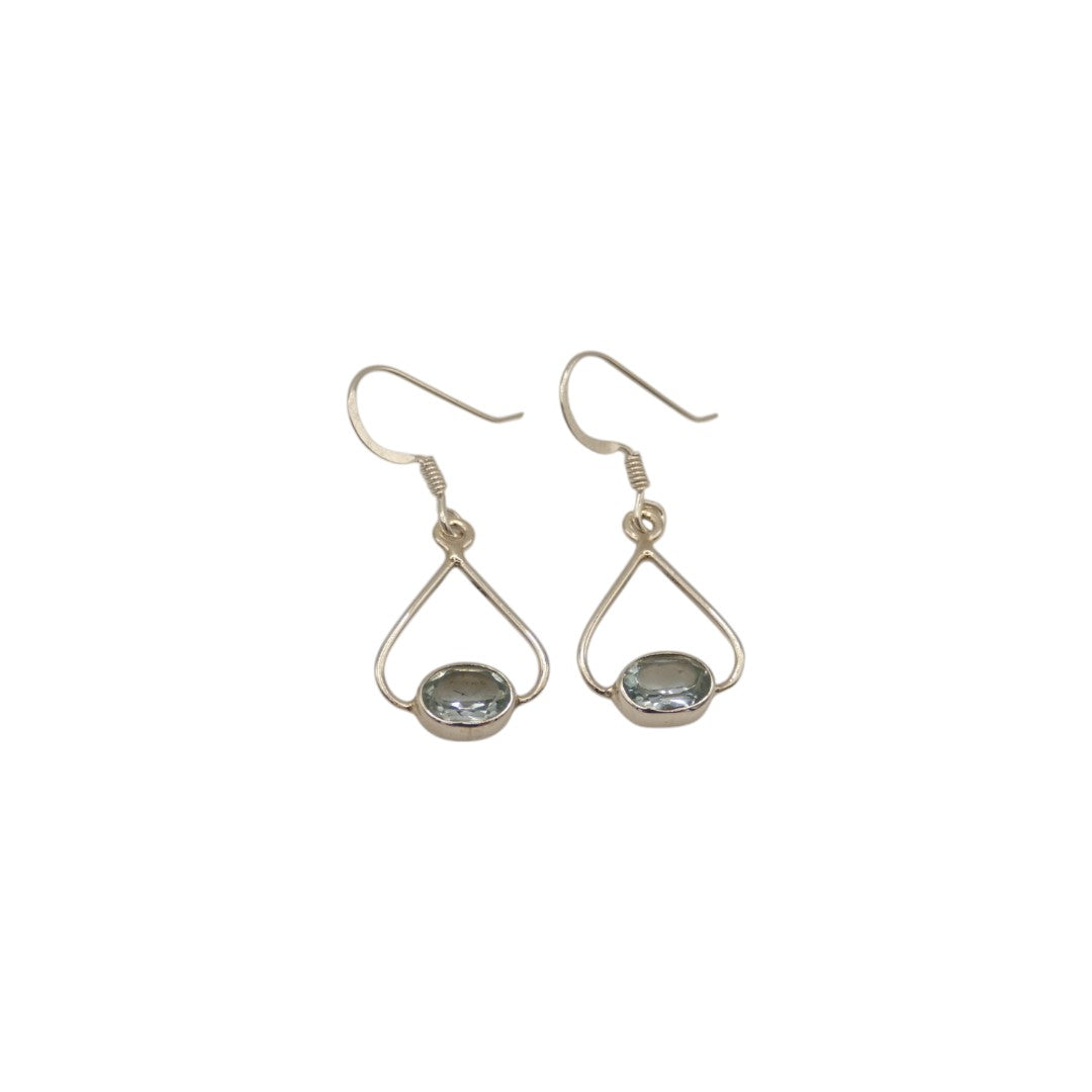 Sterling Silver Blue Topaz Open Teardrop Earrings 1.3"