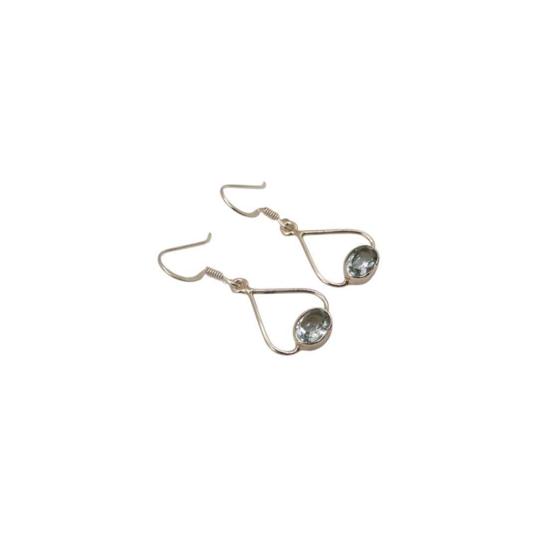 Sterling Silver Blue Topaz Open Teardrop Earrings 1.3"