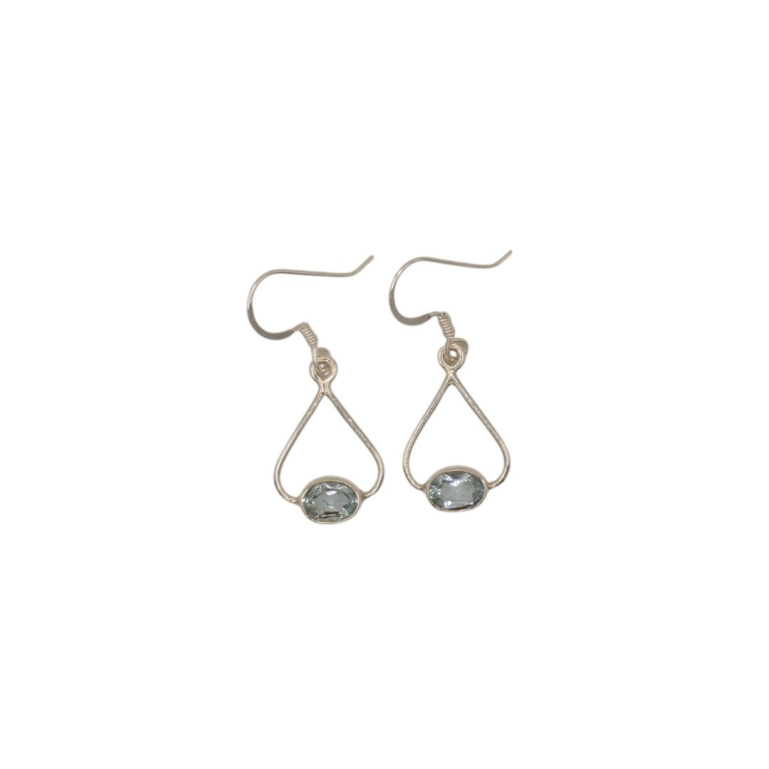 Sterling Silver Blue Topaz Open Teardrop Earrings 1.3"