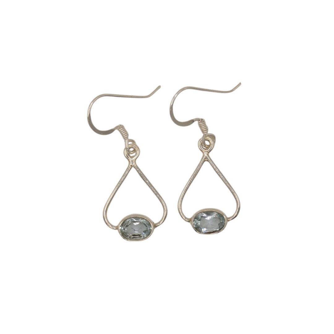Sterling Silver Blue Topaz Open Teardrop Earrings 1.3"