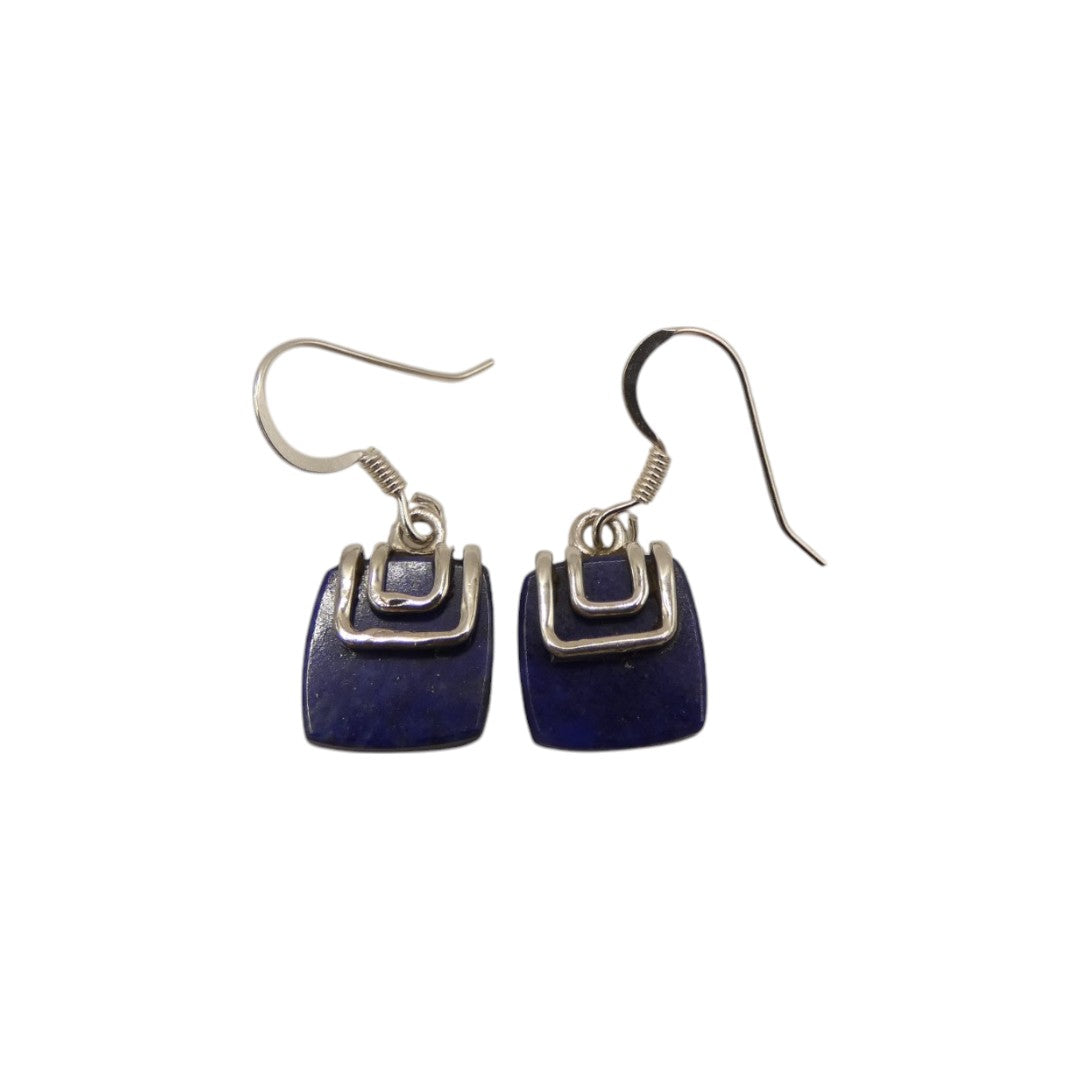 Sterling Silver Lapis Lazuli Silver On Stone Drop Earrings 1.1"