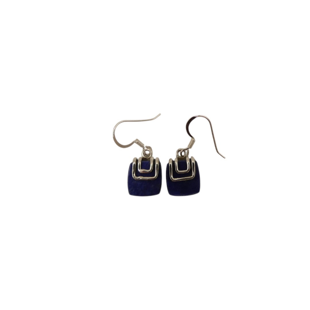 Sterling Silver Lapis Lazuli Silver On Stone Drop Earrings 1.1"