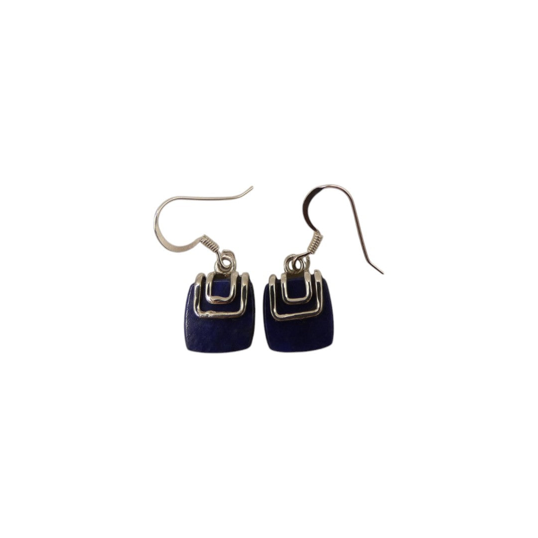 Sterling Silver Lapis Lazuli Silver On Stone Drop Earrings 1.1"