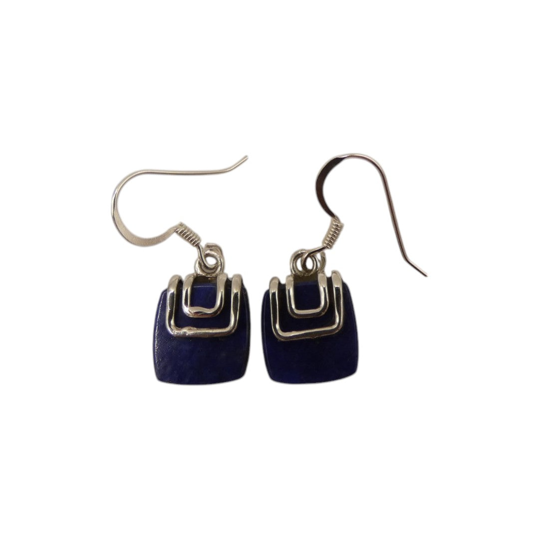 Sterling Silver Lapis Lazuli Silver On Stone Drop Earrings 1.1"