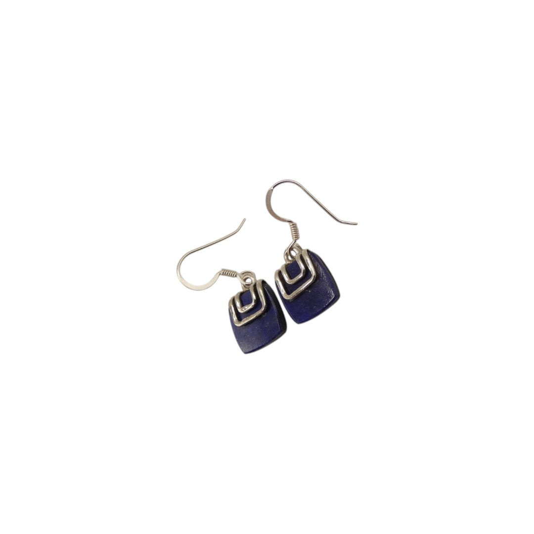 Sterling Silver Lapis Lazuli Silver On Stone Drop Earrings 1.1"