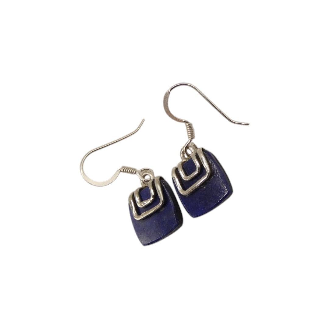 Sterling Silver Lapis Lazuli Silver On Stone Drop Earrings 1.1"