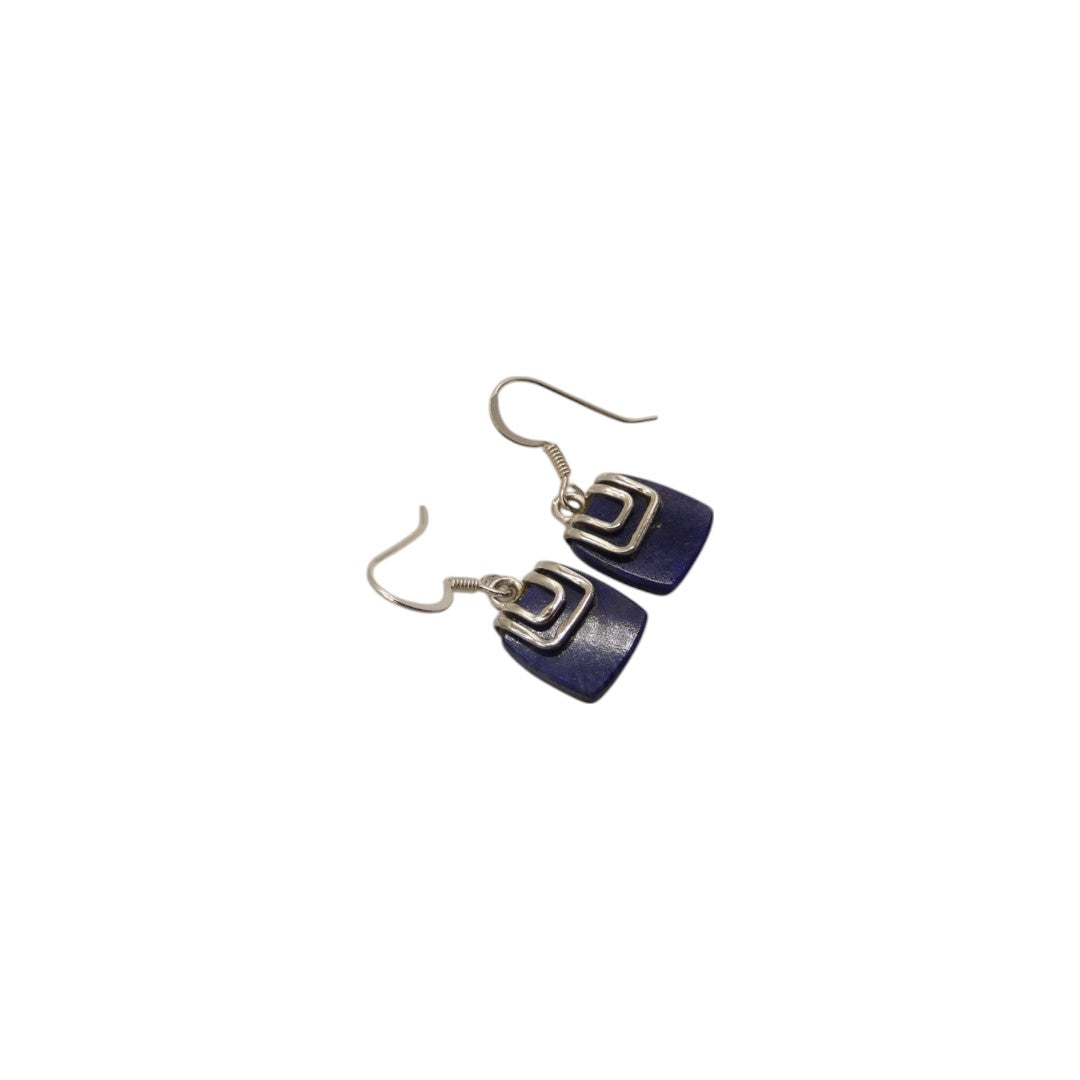 Sterling Silver Lapis Lazuli Silver On Stone Drop Earrings 1.1"