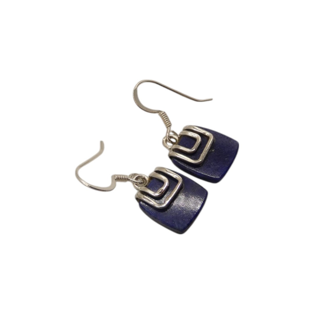 Sterling Silver Lapis Lazuli Silver On Stone Drop Earrings 1.1"