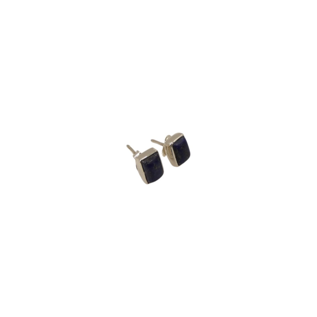 Sterling Silver Lapis Lazuli Rectangular Stud Earrings 0.3"