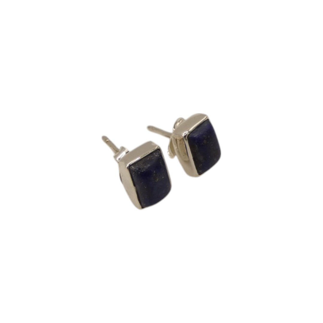 Sterling Silver Lapis Lazuli Rectangular Stud Earrings 0.3"