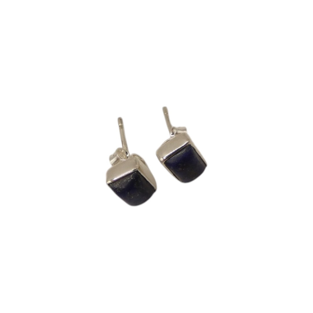 Sterling Silver Lapis Lazuli Rectangular Stud Earrings 0.3"