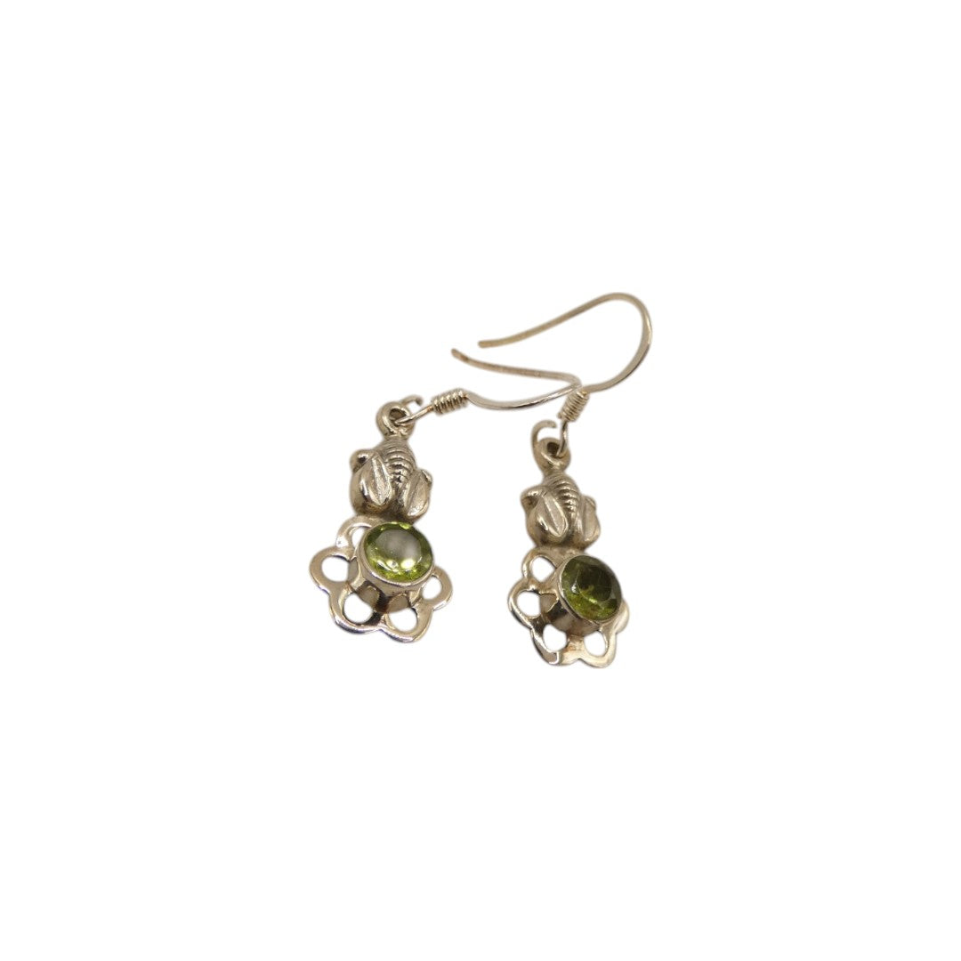 Sterling Silver Peridot Flower Drop Earrings 1.4"