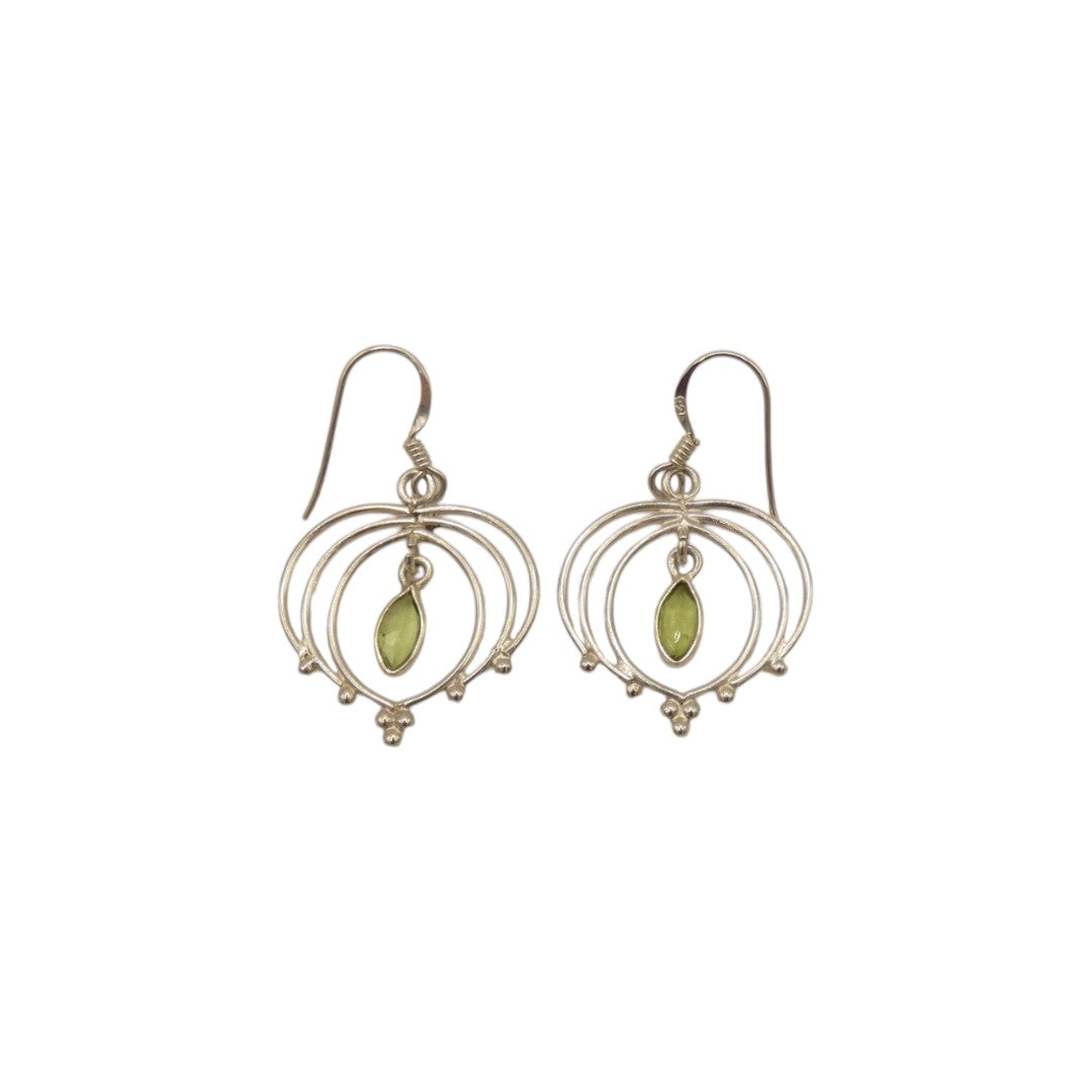Sterling Silver Peridot Semi Swirl Drop Earrings 1.6"