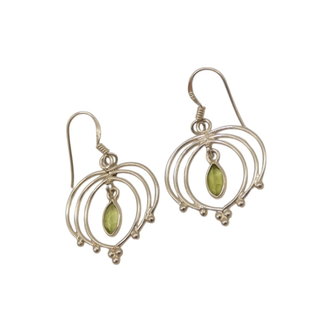 Sterling Silver Peridot Semi Swirl Drop Earrings 1.6"
