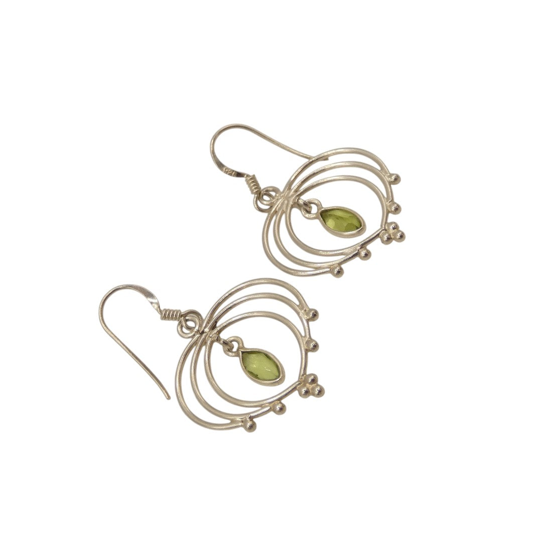 Sterling Silver Peridot Semi Swirl Drop Earrings 1.6"