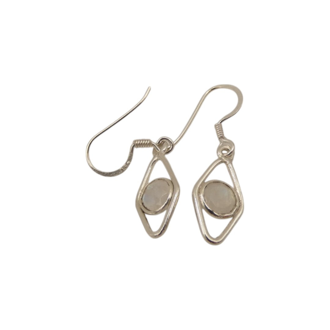 Sterling Silver Moonstone Open Diamond Shape Earrings 1.3"