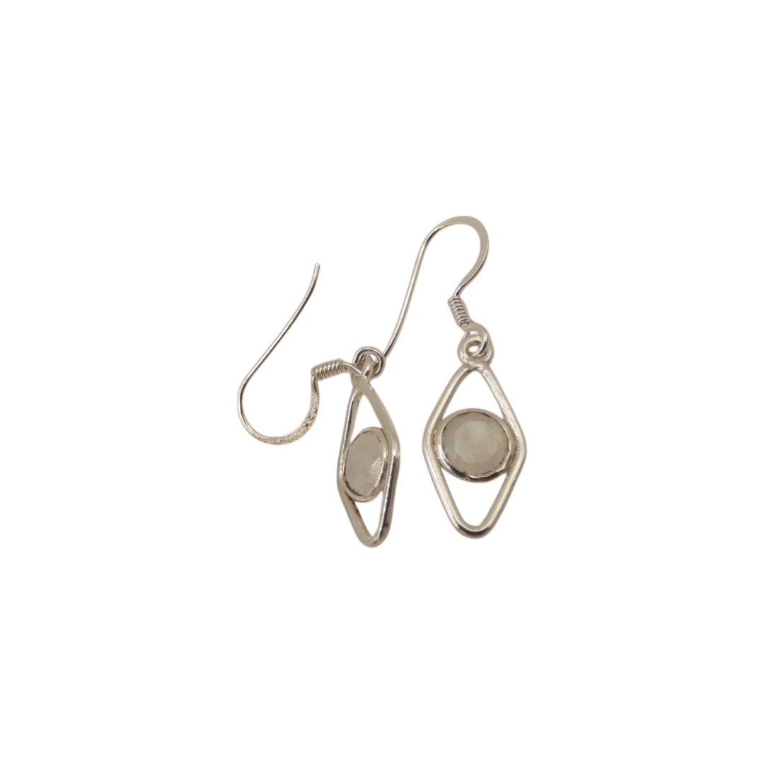 Sterling Silver Moonstone Open Diamond Shape Earrings 1.3"
