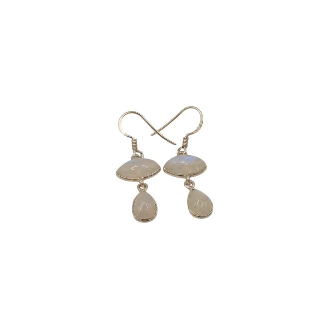 Sterling Silver Moonstone Double Stone Drop Earrings 1.5"