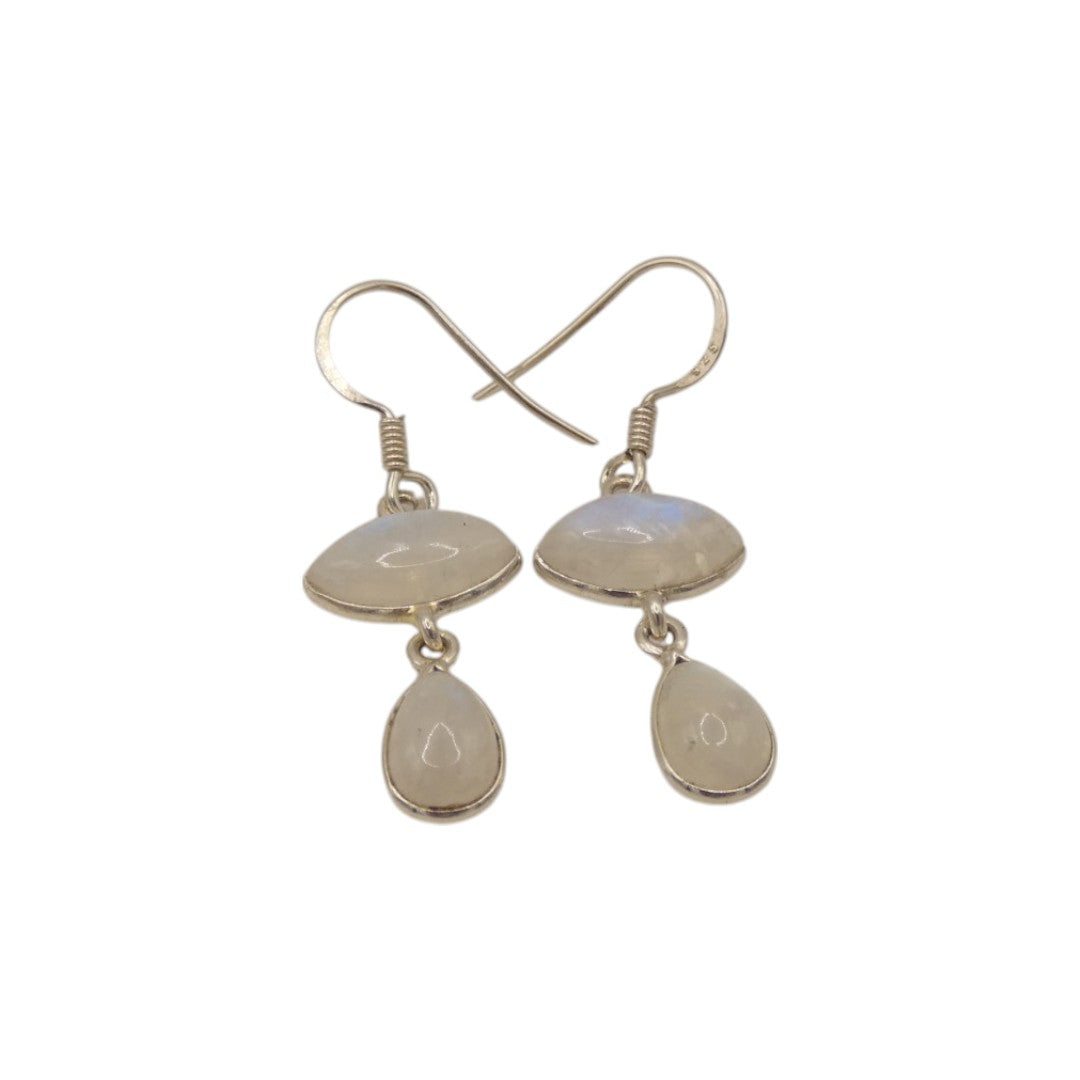 Sterling Silver Moonstone Double Stone Drop Earrings 1.5"