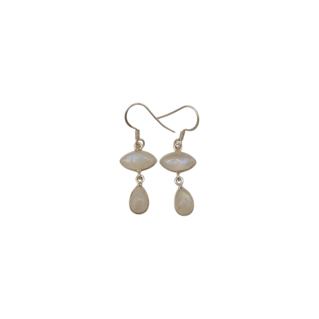 Sterling Silver Moonstone Double Stone Drop Earrings 1.5"
