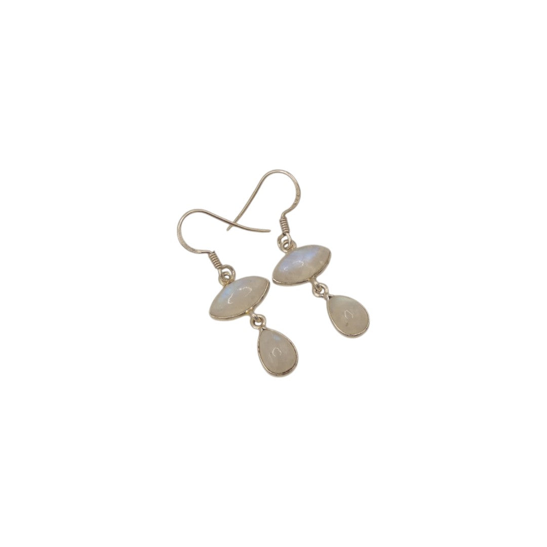 Sterling Silver Moonstone Double Stone Drop Earrings 1.5"
