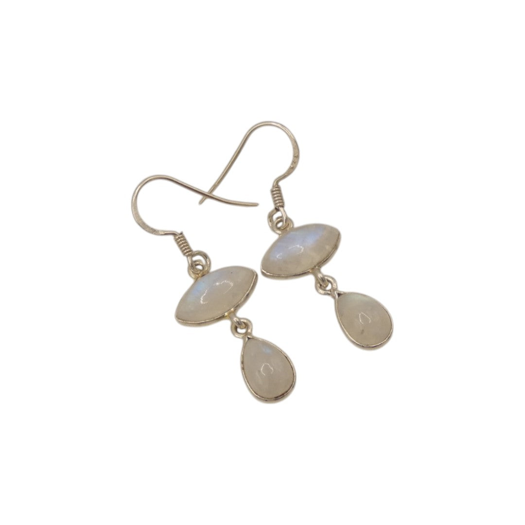 Sterling Silver Moonstone Double Stone Drop Earrings 1.5"