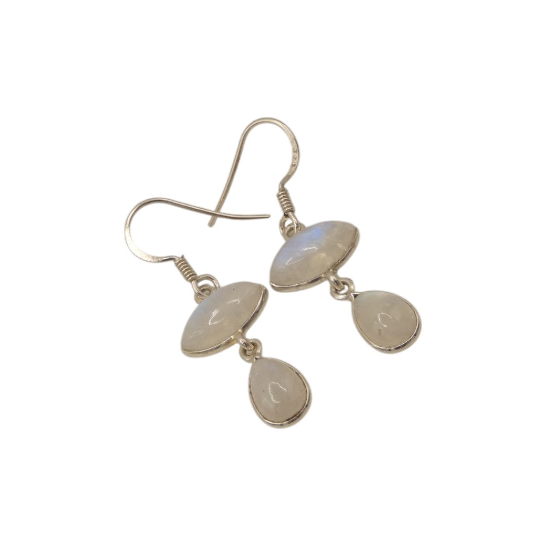 Sterling Silver Moonstone Double Stone Drop Earrings 1.5"
