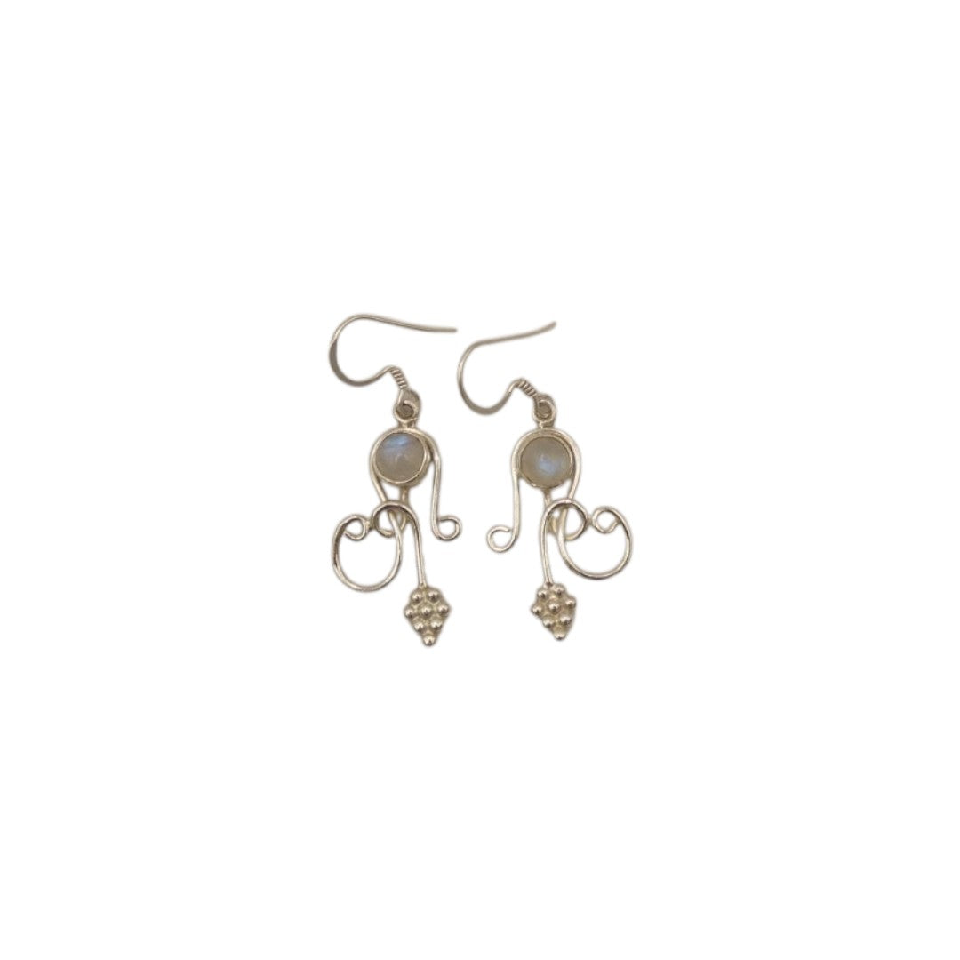 Sterling Silver Moonstone Ornate Swirl Drop Earrings 1.7"