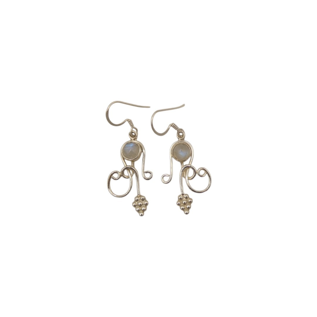Sterling Silver Moonstone Ornate Swirl Drop Earrings 1.7"