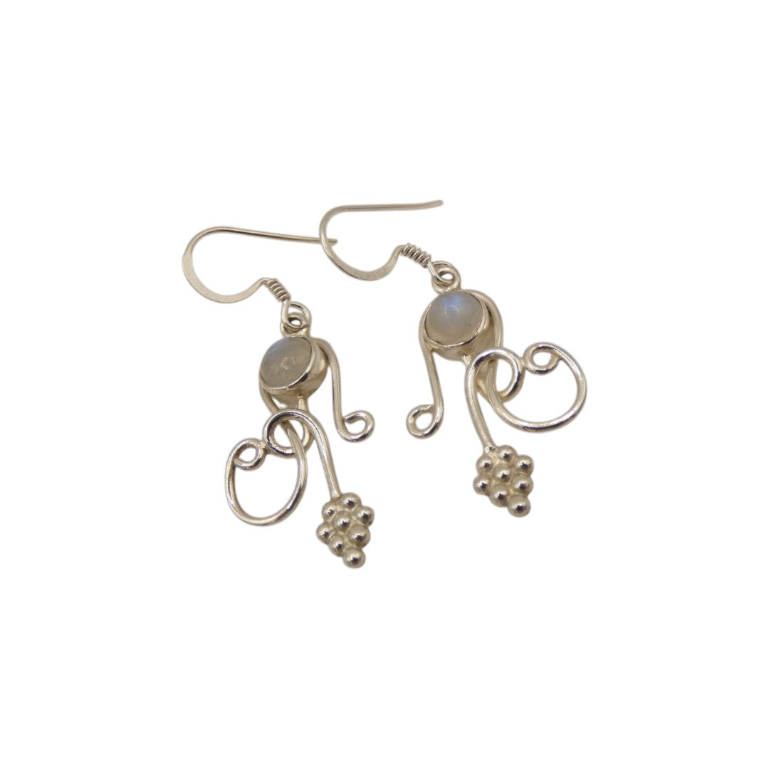 Sterling Silver Moonstone Ornate Swirl Drop Earrings 1.7"