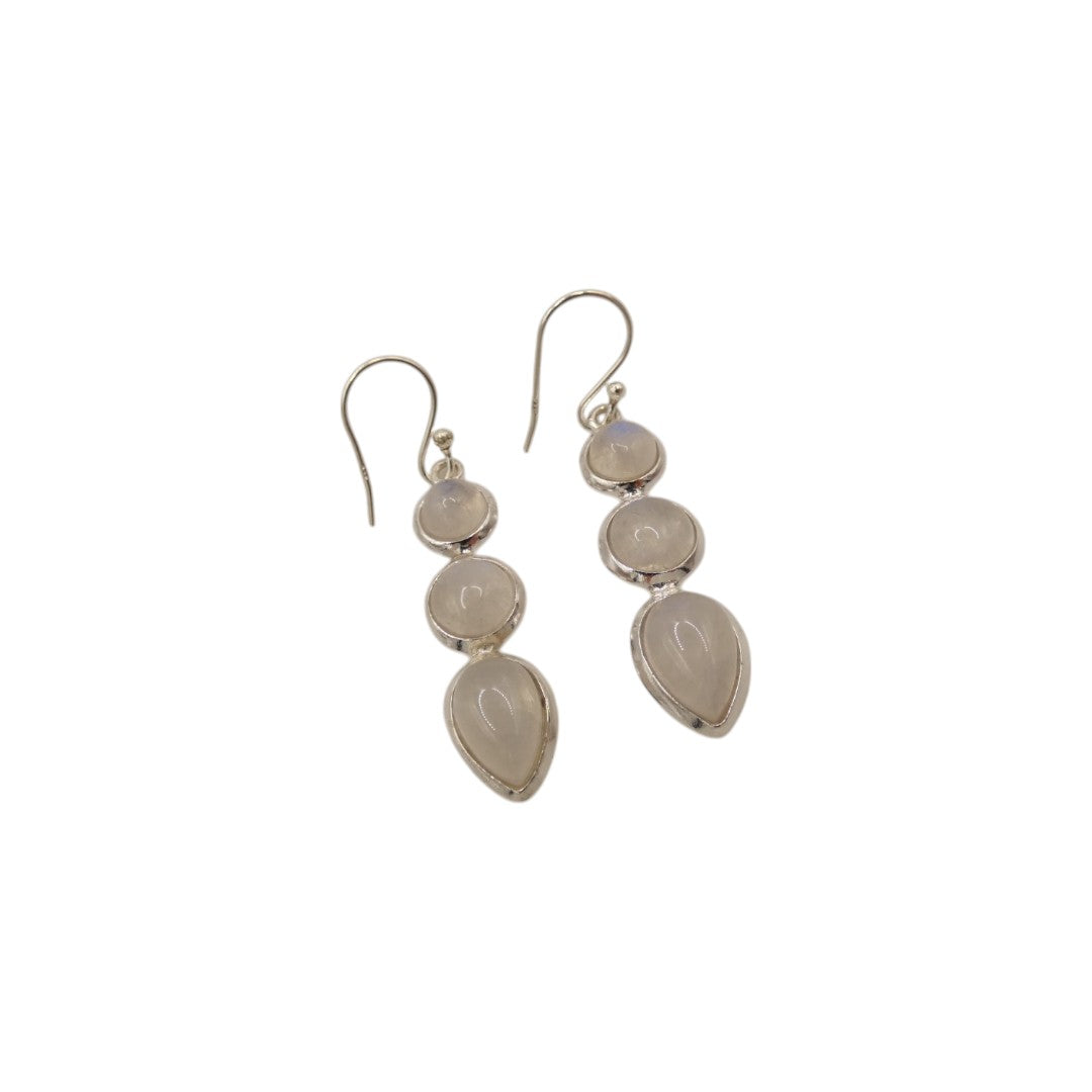 Sterling Silver Moonstone Multi Stone Drop Earrings 1.5"