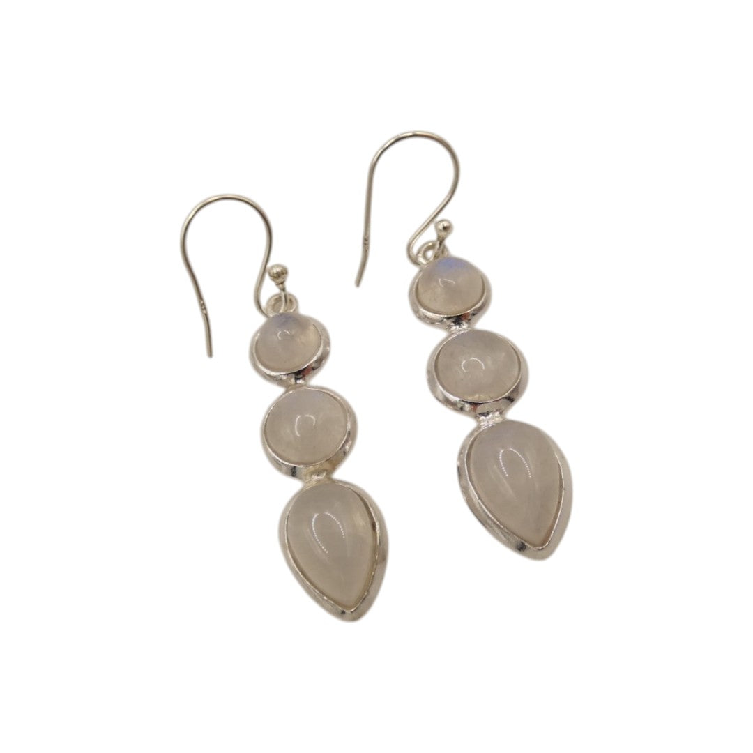 Sterling Silver Moonstone Multi Stone Drop Earrings 1.5"