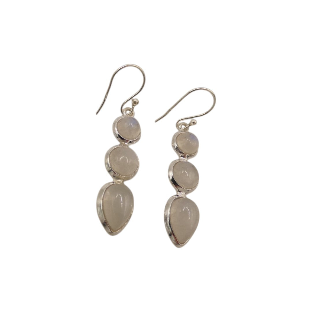 Sterling Silver Moonstone Multi Stone Drop Earrings 1.5"